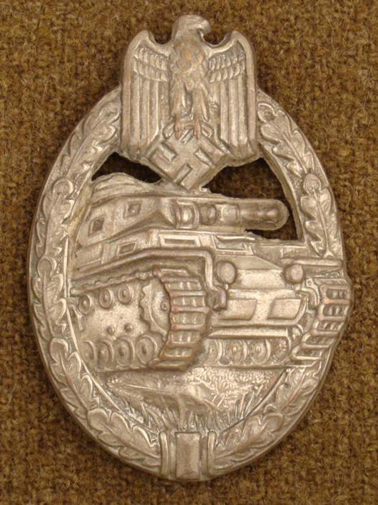 Nazi silver Panzer tank badge, estimate $240-$370, to be auctioned on Friday, Nov. 5, 2010. Universal Live photo.